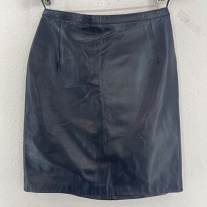 JAEGER Black Leather Mini Skirt Great Britain Size UK 8 US 6 Bikercore EUC